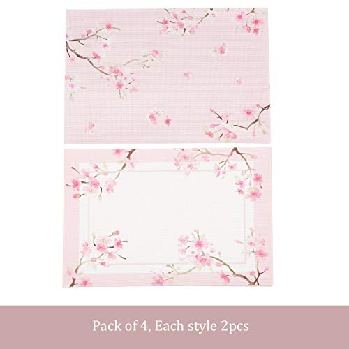 Topadorn Woven Vinyl Placemat Plastic Wipeable Washable Kitchen Dining Table Mat Non Slip Heat Stain Resistant, Pink, Set of 4