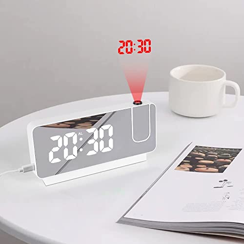 FreshDcart FDCC5201 Plastic LED Projection Clock, Digital Alarm Clock with LED Display Temperature/Snooze/Adjustable Brightness Modern Decoration for Home Bedroom Décor White Pack of 1