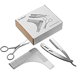 Beard Shaping Tool, SoulBay Mustache Grooming Symmetric Kit for Men, Including Styling Comb Template+ Professional Manual Shaver(Blades Not Included) + Stainless Steel Scissors+ A Large Velvet Bag