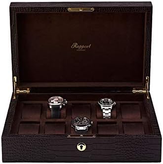 Rapport Brompton Crocodile Pattern Brown Leather clad Wooden 10 Watch Collector Box