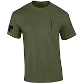 Mens Christian Shirt Faith Cross Crest American Flag Sleeve T-Shirt Graphic Tee