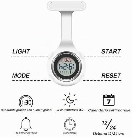 Orologio da Infermiere, Orologio per Infermieri in Silicone con Spilla, Infermieri Fob Medical Watch Quandrante Rotondo, Orologi da Tasca per Medici e Paramedico (Bianco)