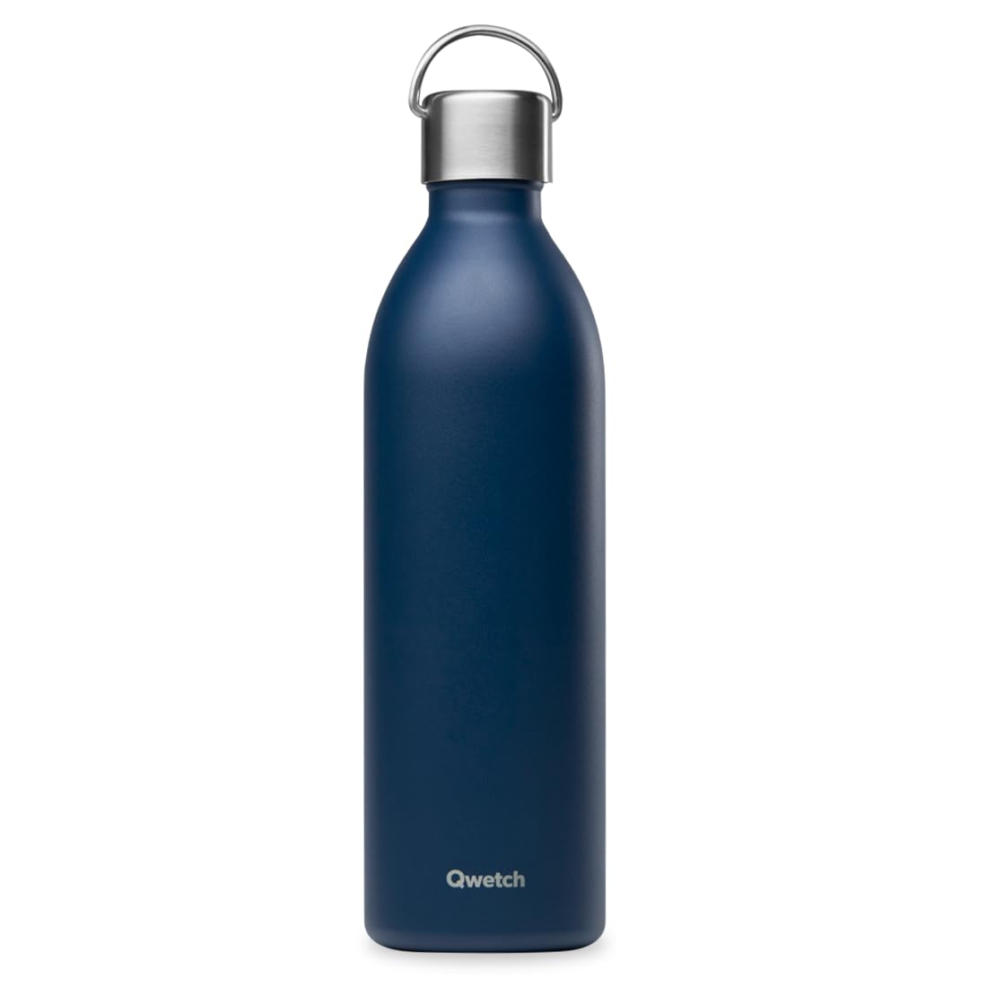 Qwetch - Active Insulated Bottle Navy Blue 1L - Stainless Steel Recycled Handle Flask - 24h Cold & 12h Hot - Leakproof & Compact