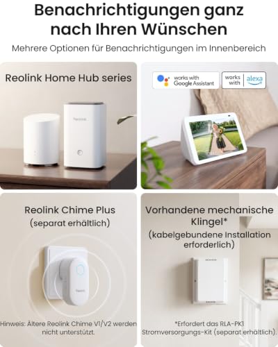 Reolink Battery Doorbell with Camera (2nd Gen), 2K 1:1 View, 2 Operating Modes | 1:1 head-foot view, wireless & wired, 2.4 & 5GHz Wi-Fi, local storage without monthly outlet, AI detection, rich notification