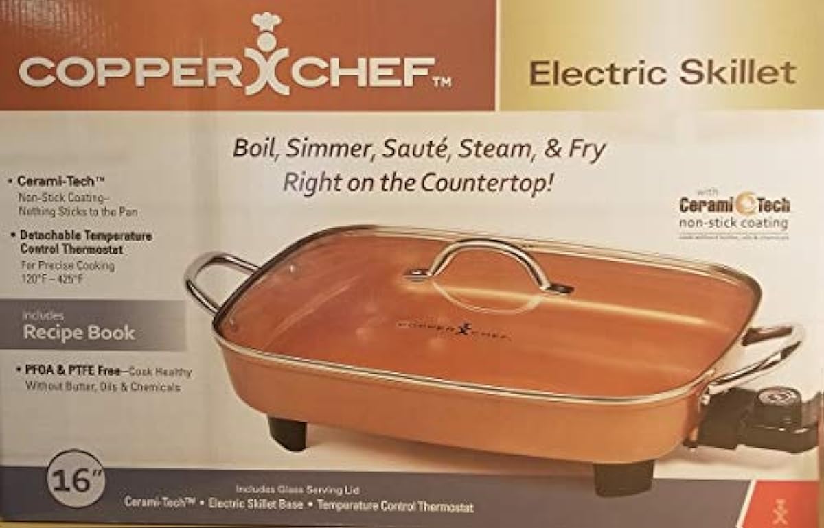 Copper Chef Deluxe 16" Electric Skillet with Stainless Steel Handles
