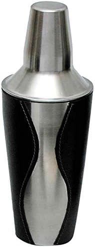 DMA Elements Home Stainless-Steel Cocktail Shaker with Black Faux Leather Wrap Accent