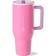 HydroJug Traveler - 32 oz Water Bottle with Handle & Flip Straw - Fits in Cup Holder, Leak Resistant Tumbler-Reusable Insulated Stainless Steel & Rubber Base - Gifts for Women & Men, Pink Sugar