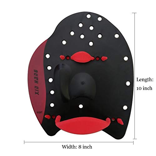 Swimming Paddles - Swimming Power Hand Paddles for Men and Women Training Aid with Adjustable Strap, Large, Red