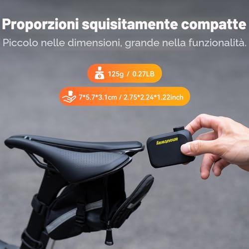 anoutway Tiny E-Pump pompa per bicicletta, mini pompa per pneumatici da bicicletta portatile, spegnimento automatico, pompa per bicicletta elettrica MAX 120 PSI per valvola Schrader e Presta AT1