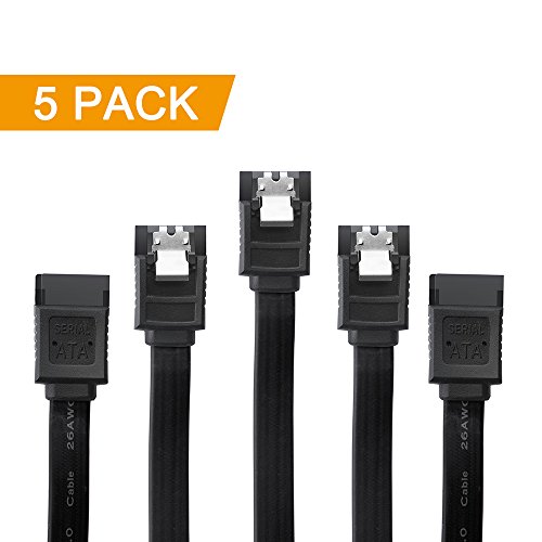 Syntrific 90 degrees SATA Cable 3.0 18 Inches 6 Gbps SATA III Locking Latch Cables, Pack of 5,COMPATIBLE with popular SATA equipped devices