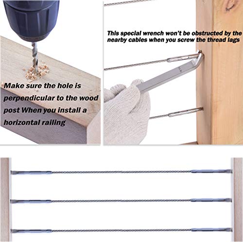 Stainless Steel Right&Left Handed Thread Swage Lag Screws for Wood Post of 1/8 inch Cable Railing Kit,Decking Railing Hardware,DIY Baluster Kit(10 Pairs) - Thumbnail 4