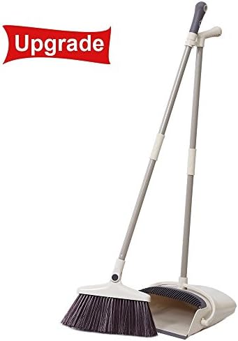 ALLCR Rotatable Broom and Dustpan Set, Artifact Standing Upright Foldable Set, Dustpan and Brush Set for Sweeping Office or Home (Brown)
