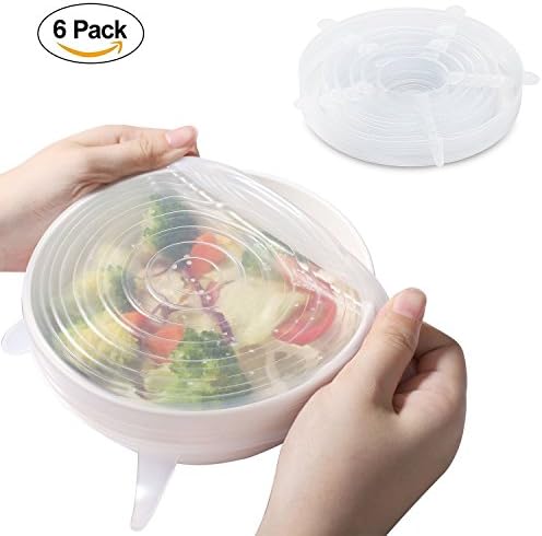 MarlaMall 6 Pack Silicone Stretch Lids Seal Food Stretch Wrap Reusable Cover Lids,Heat Resistant,Fit Various Sizes and Shapes of Containers