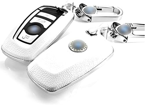 Saibon WHITE Genuine Leather Top Finishing Layer Hard Plastic F10 Keyless Remote Entry Fob Case Cover for BMW