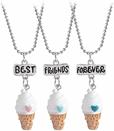Xumengwu 3pc/set Best Friends Forever Ice-cream Pendant Necklace Mini kawaii Girls Jewelry