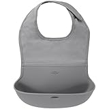 OXO Tot Waterproof Silicone Roll Up Bib with Comfort-Fit Fabric Neck, Gray