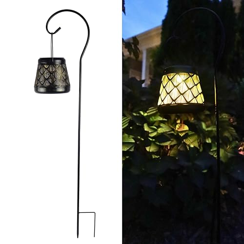 MooneLit Creations MCSSLNT Solar LED Stake Lantern with Shepherd Hook, Waterpro…