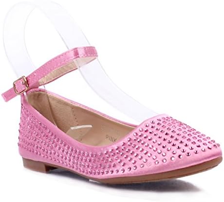 weyoh Cute Kids Girls Faux Silk Rhinestone Strap with Buckle Ballerina Flats Youth Shoes New Without Box