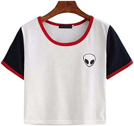 Alien Top Casual Hipster Shirt Crop Top Tees T-Shirt For Lady female White