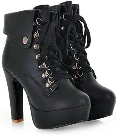 Boots For Women Platform Ankle High Heels Lace Up Black 7