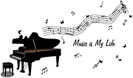 KARSDA Wall Decal Sticker 3D Black Piano Music Notes Symbol English Letters PVC Removable Wall Sticker Wallpaper for Home and Room Decor