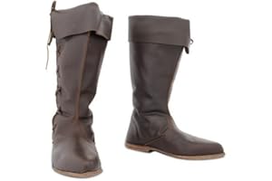 Helltaker Unisex Renaissance Boots Medieval PU Leather Pirate Boots Cowboy Distressed Shoes Chic Western Knight Boots