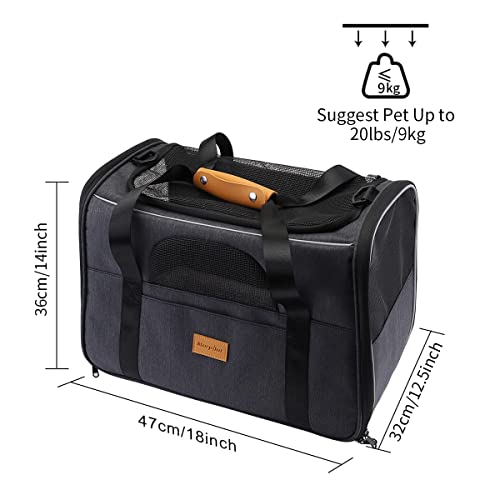 Morpilot Pet Carrier Bag, Portable Cat Carrier Bag Top Opening, Removable Mat and Breathable Mesh, Foldable Cat Carrier Transport Bag for Dogs and Cats, with Shoulder Strap and Pet Bowl Grey