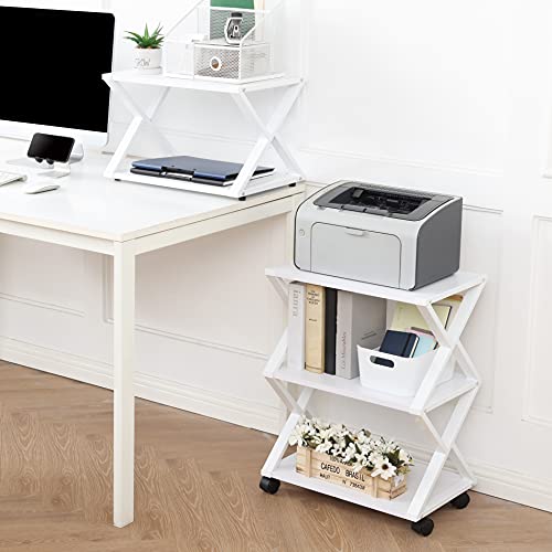 FITUEYES Mobile Printer Stand 3 Tiers Wood/Metal Machine Cart with