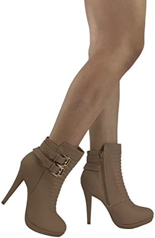 Spirit Moda Edith-1 Stiletto High Heel Moto Boot Over Ankle Platform, Blush Nude, 8