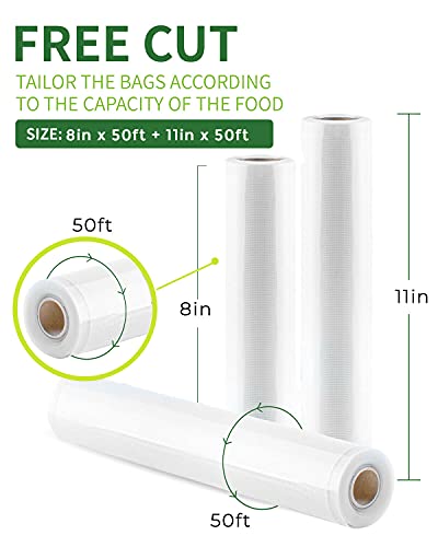 GAFICHEF Vacuum Sealer Bags Food Storage Rolls 2 Pack 8 inch x 50 feet and 11 inch x 50 feet Food Storage Rolls for Food Saver BPA Free Heavy Duty Commercial Grade Sous Vide Bags.