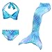 GALLDEALS 3pcs Swimmable Mermaid Tail Kids Girls Princess Bikini Set Swimsuit Swimwear, 3-12Years