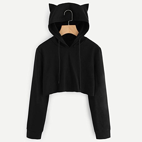 Big Promotion! FarJing Womens Cat Ear Long Sleeve Hoodie Sweatshirt Hooded Pullover Tops Blouse (M, Black)