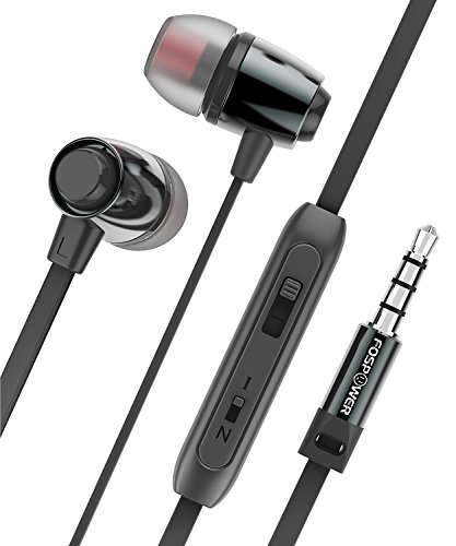 In-Ear Headphones Earbuds, FosPower Tangle Free Flat Cord, Rich Bass Frequencies Noise Isolating Earphones with Mic and Audio Control, 3.5mm TRRS Plug for Apple iPhone - Black