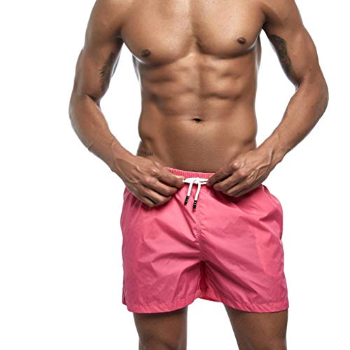 AMSKY Shorts for Men Jeans,Men's Shorts Swim Trunks Quick Dry Beach Surfing Running Swimming Watershort,Men's Clothing,Pink,XXL