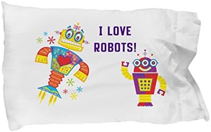 I Love Robots Pillowcase - 20x30 White Microfiber Pillowcase for Kids