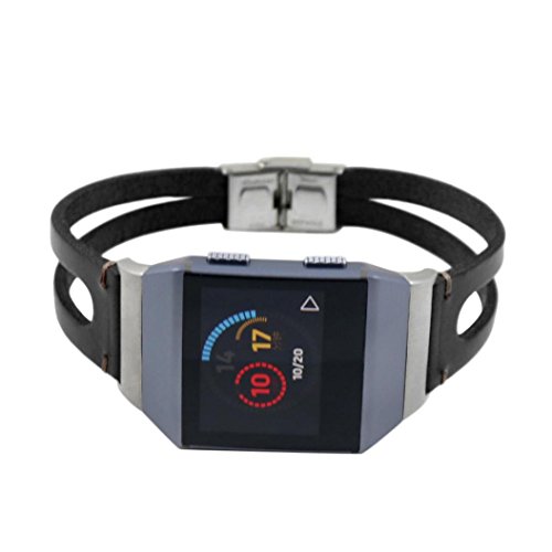 Lisin Leather Band For Fitbit Ionic,Replacement Leather Wristband Band Strap Bracelet (Black) - Thumbnail 3