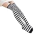 DAZCOS Striped Thigh High Socks Elastic Over The Knee Knit Stockings for Daily or Anime Robber Cosplay (Black+White)