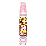 Amscan Big Party Pack 50 Count Plastic Cups, 16-Ounce, New Pink