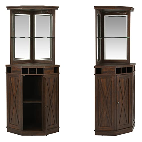 Home Source Mahogany Corner Bar Unit with Builtin Wine Rack and Lower