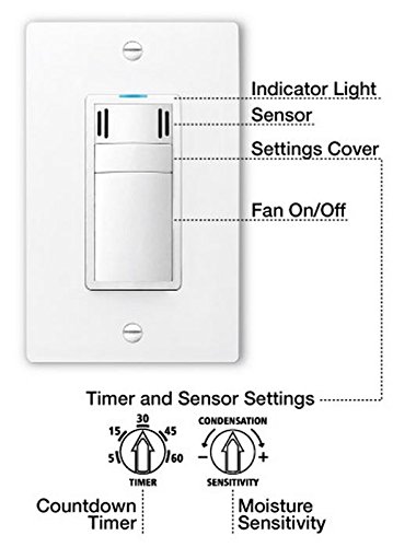 DewStop FS-300-A1 Adjustable Bathroom Fan Control Switch, Almond - Thumbnail 2