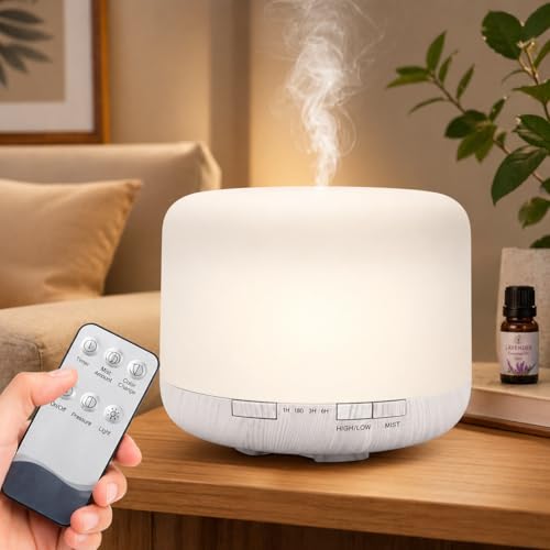 Difusor De Aromas, Umidificador De Ar Ultra-Sônico 500Ml, Difusor De Óleo Essencial, Abajur Led, Lâmpada Colorida Com Controle Remoto Branco Premium