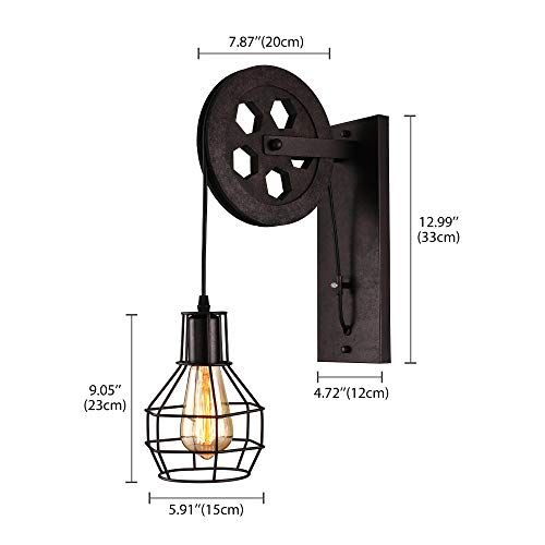 BAYCHEER 1 Light Wall Sconce Keyed Socket Pulley LED Industrial Wall Sconces Retro Wall Lights Fixture for Indoor Lighting Barn Restaurant in Rust Finished - Thumbnail 2