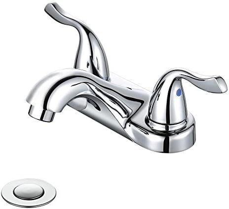 Desfau 2-Handle Centerset Bathroom Faucet with Metal Drain Assembly, 4 Inch Modern 3 Hole Chrome Bathroom Faucet, Low Arc Bathroom Vessel Sink Faucet
