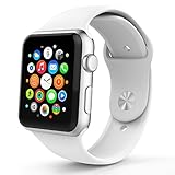 BRG Apple Watch Band 42mm, Soft Silicone Sport iWatch Band Replacement Wrist Bracelet Strap with Pin-and-Tuck for Apple Watch 42mm Series 1 Series 2 All Models - M/L White