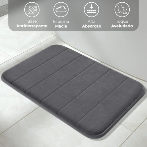 Decolab Tapete Antiderrapante Banheiro Super Soft | Kit Tapete Banheiro Box ou Banheira Completo | Jogo Tapetes Para Banheiro Multiuso Decoração Quarto (Cinza-escuro, 2 Peças)