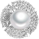 Kokoma Luxury Rhinestone Pearl Open Statement Ring for Women CZ Crystal Flower Promise Engagement Rings Wedding Bands Adjustable Finger Band Elegant Jewelry Gifts