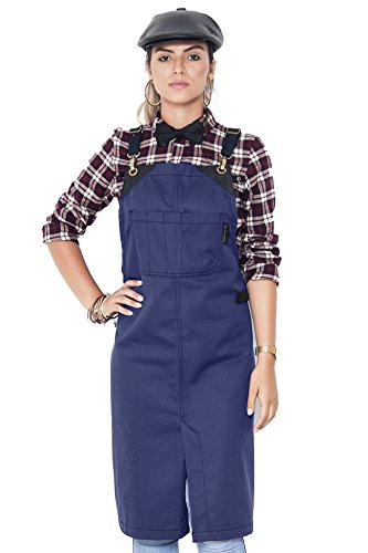 Under NY Sky Barber Indigo Blue Apron – Cross-Back with Durable Waterproof and Oil Proof Twill, Leather Reinforcement and Split-Leg – Adjustable, Men and Women, Pro Tattoo, Stylist, Bartender Aprons