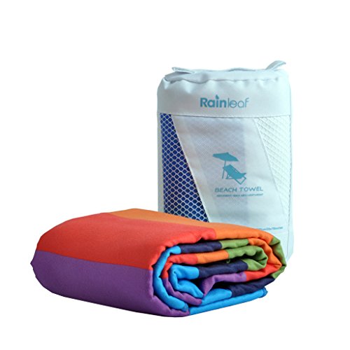 image for Rainleaf Microfiber Rainbow Towel. Perfect Beach & Travel Towel. Fast 