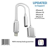 iPhone Splitter for 7 / 8 / 10 / X Adapter Cable By Tip-Top Home Goods 2 in 1 Lightning Charging Port 3.5mm Aux Headphone Jack iOS 11 for X / 8 / 7 and Plus Models