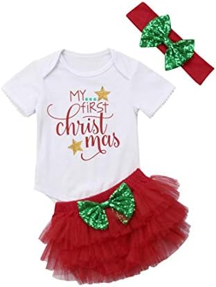 Infant Baby Girl Christmas Outfit Romper+Tutu Skirt Shorts+Headband Clothes Set
